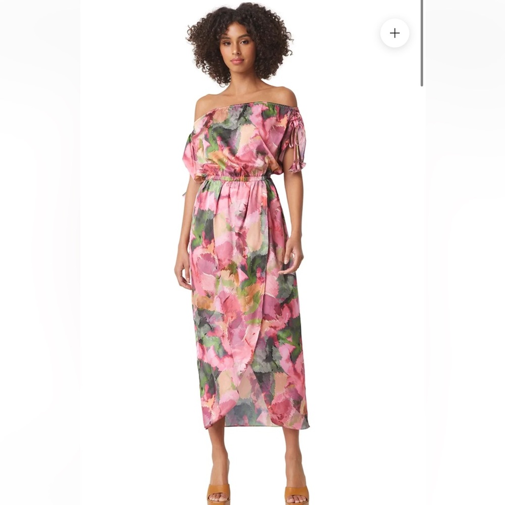 Misa Los Angeles Pink Floral Midi Dress
